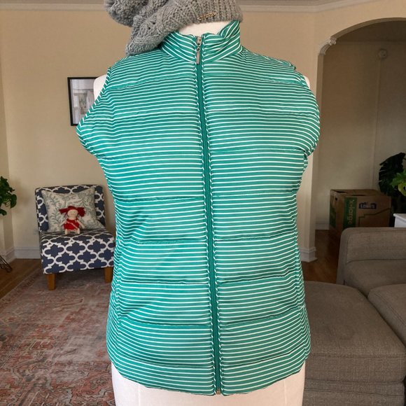 NWOT Diffusion Women's Extra Large XL Green & White Striped Fitted Puffer Vest - Picture 4 of 12